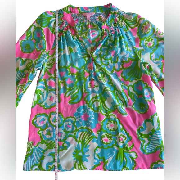 Lilly Pulitzer Elsa Silk Top Size S "A Delicacy" Pink Blue Green Floral Blouse - Picture 8 of 9